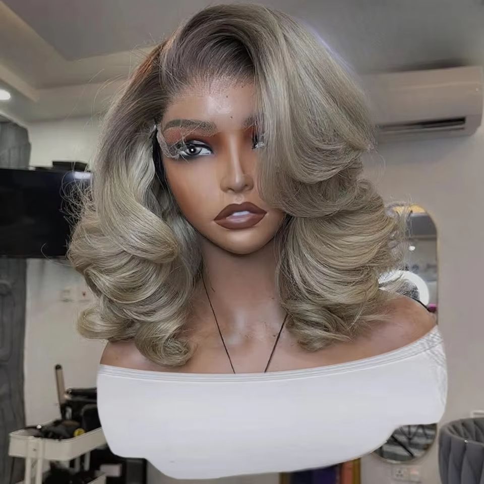 Pre Parted 13X4 Lace Front Bob Wig - Bob Ombre Ash Blonde 13x4 Hd