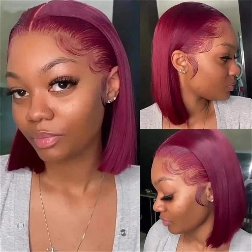 Color 99J Burgundy Short Bob W - огляд і ціна Pre Parted 13X4 Lace Front Bob Wig